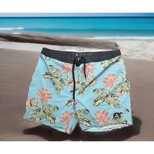 AMBIG Board Shorts Men 38 M Swim Trunks Tropical Lace Up Zip Pocket Ambiguous‎